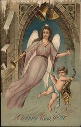 A Happy New Year Angels & Cherubs Postcard Postcard Postcard