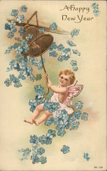 A Happy New Year Angels & Cherubs Postcard Postcard Postcard