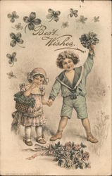 Best Wishes (children and shamrocks) Postcard