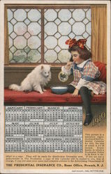 1910 Calendar, Girl and Dog, Prudential ad Postcard
