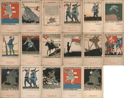 Lot of 17: WWI Czech Recruiting Office Poster-Style Cards Wentworth Institute, Boston Czechoslovakia World War I Postcard Postca Postcard