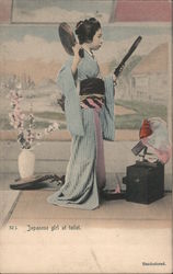 Japanese Girl at Toilet - handcolored Postcard Postcard Postcard