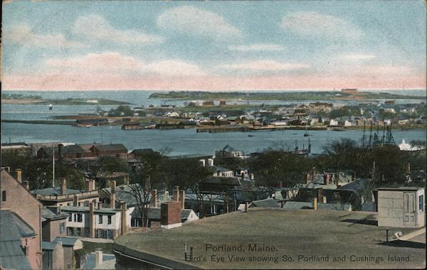 Bird's Eye View showing So. Portland and Cushings Island Maine