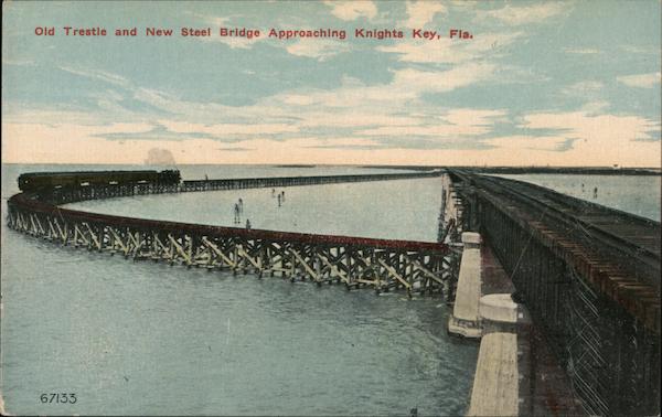 Old Trestle and New Steel Bridge Approaching Knights Key Marathon Florida