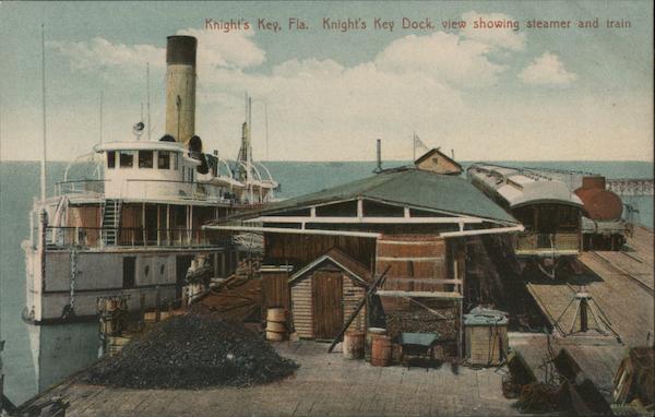 Knight's Key Dock, view showing steamer and train Marathon Florida