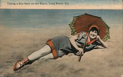 Taking a Sun Bath on the Beach Long Beach, CA Postcard Postcard Postcard