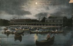 Canoeing By Moonlight on the Charles of Riverside Canoes & Rowboats Postcard Postcard Postcard