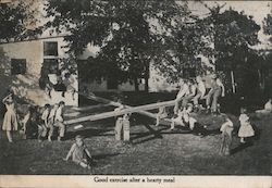 Good Exercise After A Hearty Meal. Children on see-saws. Postcard