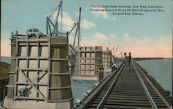 Florida East Coast Railway, Key West Extension, Finishing Concrete Piers for Steel Bridge over Sea Postcard