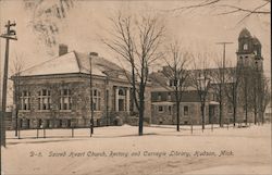 Sacred Heart Church, Rectory and Carnegie Library Postcard