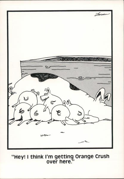 The Far Side: Hey, I Think I'm Getting Orange Crush