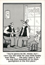 Gunfighter Has Close Call When His Dummy Mouths Off - The Far Side Postcard