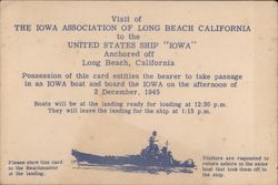 Ticket to visit the U. S. S. "Iowa" Postcard