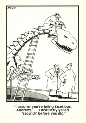 Paleontologist Riding Dinosaur Skeleton Postcard