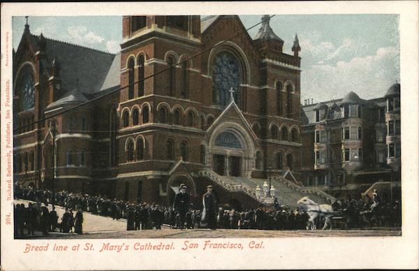 Bread line at St. Mary's Cathedral San Francisco California