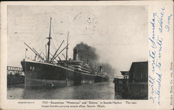 Steamships Minnesota and Dakota in Seattle Harbor Washington