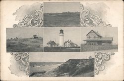 Coastal houses and lighthouse Postcard