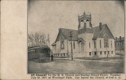 M.E. Church and Sunday School picnic -Railway car Postcard