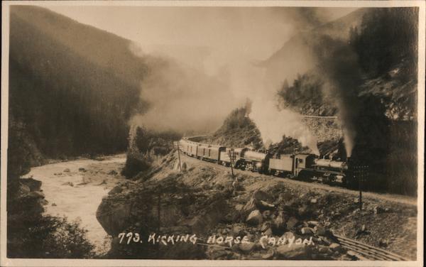 Canadian Pacific Railway Running Through Kicking Horse Canyon Golden BC Canada