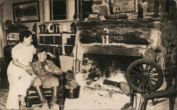 Couple in Rustic Home, Spinning Wheel, Fireplace Couples