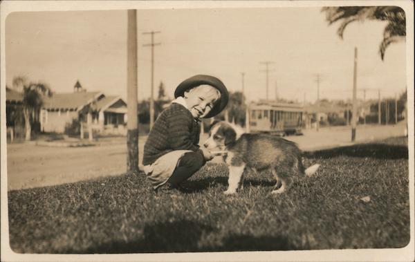 Child with Puppy - Possibly Sparks or Reno Nevada, Streetcar