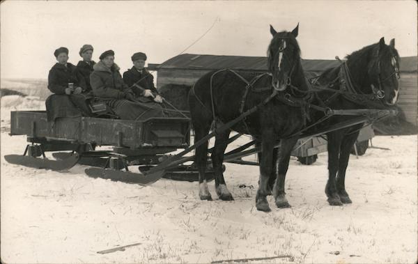 Boys on a Horse-Drawn Sled Horses