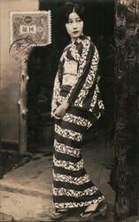 Japanese Woman in Striped Kimono Postcard
