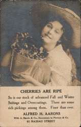Girl in Straw Hat With Bucket of Cherries - A. Harris & Co. Clothiers Postcard