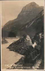 Mt. Stephen and Train Through Kicking Horse River Valley Postcard