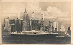 M/S Saturnia or Vulcania, cosulich Line, passing a city Postcard