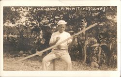Man Playing a Belembaotuyan - Music Bow, Primitive Harp Guam South Pacific Postcard Postcard Postcard