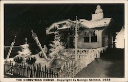 The Christmas House Black and White Photograph Decorations and Snow Postcard