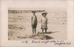 Boy and Girl With 75 lb Shark Caught July 14, 1910 Postcard