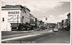 Street Scene - Madison, Ind. Postcard