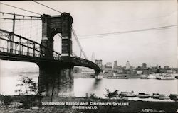 Suspension Bridge and Skyline Cincinnati, OH Postcard Postcard Postcard