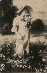 Buona Pasqua - Woman in Field of Wild Flowers Postcard