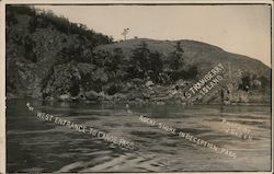 Strawberry Island with entrances to canoe pass and trail marked Postcard