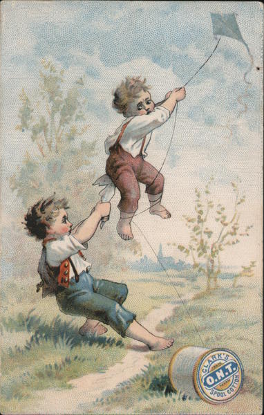 Clark's O.N.T Spool Cotton: Boys flying a Kite Advertising