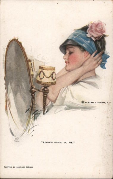 Looks Good to Me - Young Girl Trying on Hat - Harrison Fisher