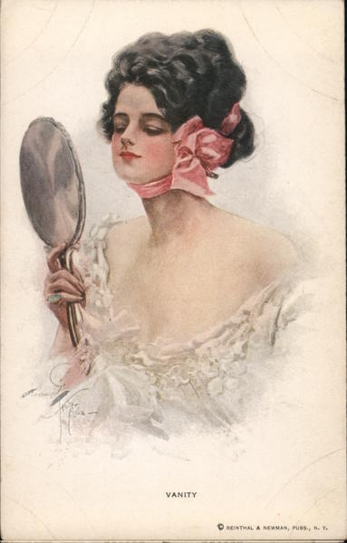 Woman Holding Mirror Harrison Fisher Artist Signed