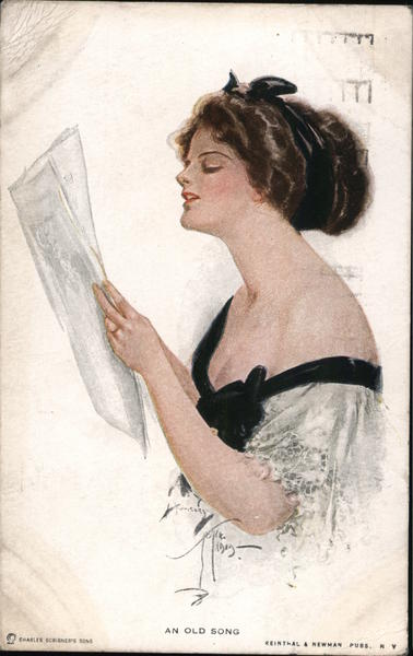 A Old Song, Woman reading the newspaper Harrison Fisher