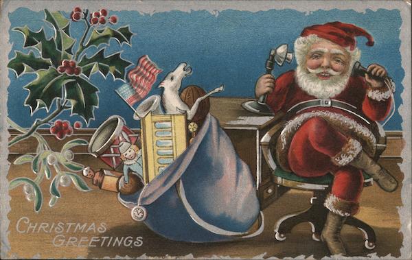 Christmas Greetings -- Santa on Telephone Santa Claus