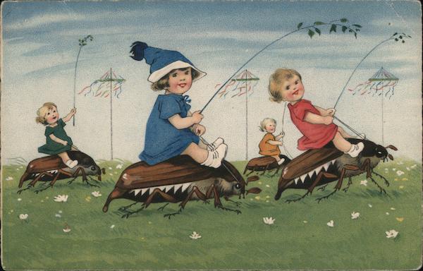Children riding beetles - ca. 1931 Gravenhague Netherlands