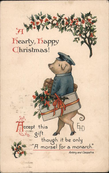 A Hearty Happy Christmas! -- Pig with Gifts