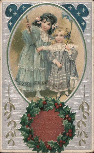 A Merry Christmas to You -- Two Children and Wreath