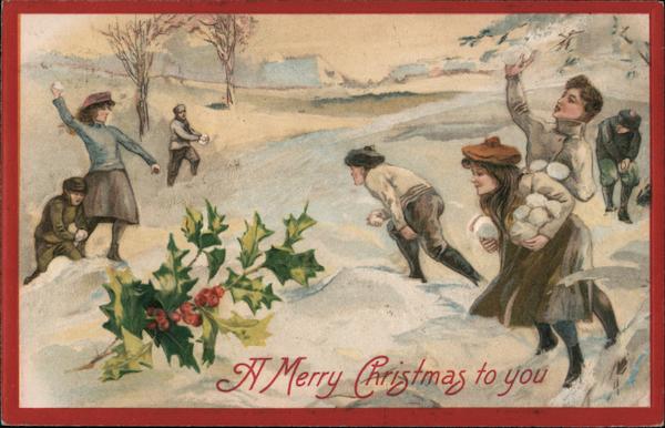 A Merry Christmas to You -- Children in a Snowball Fight