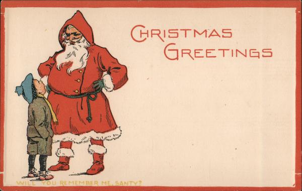 Christmas Greetings  Santa & Child Children Postcard