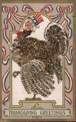 Thanksgiving Greetings From Uncle Sam's Head on a Turkey's Body Postcard