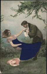 Man kissing a Woman Lying in a Hammock Postcard