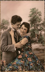Tinted Photo of Couple Embracing Postcard